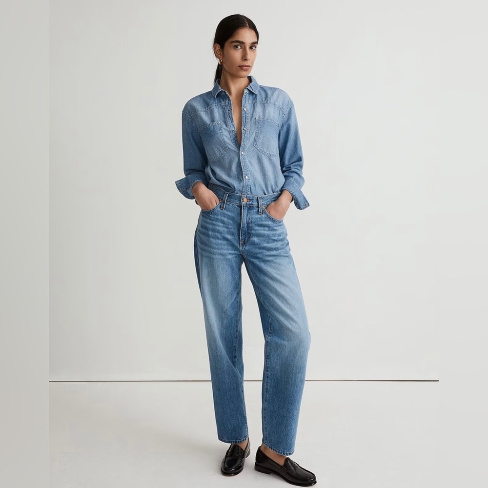 Madewell New The Slouchy Boyjean in Rosewell Wash Blue Wash 28 tall 28t